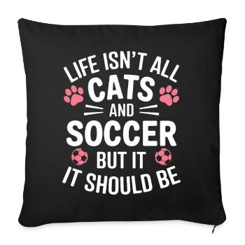 Football Dire Chat Drôle Footballeur Cadeau - Housse de coussin décorative 45 x 45 cm - noir - Devant