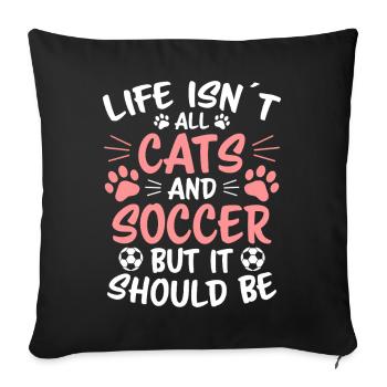 Football Dire Chat Drôle Footballeur Cadeau - Housse de coussin décorative 45 x 45 cm - noir - Devant
