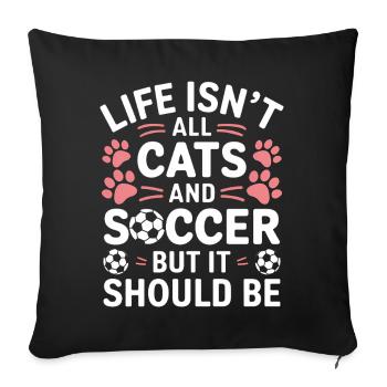 Football Dire Chat Drôle Footballeur Cadeau - Housse de coussin décorative 45 x 45 cm - noir - Devant