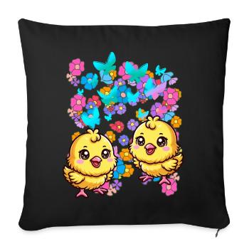 Joyeuses Pâques Fleurs poussin Enfant Enfants Bébé Fleur - Housse de coussin décorative 45 x 45 cm - noir - Devant