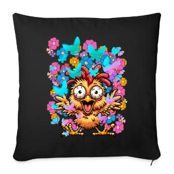 Poulet Poulets Printemps Fleurs Papillons Drôle - Housse de coussin décorative 45 x 45 cm - noir - Devant
