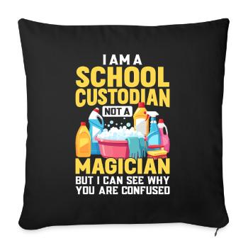Gardien d’école Pas un magicien Drôle de femme de ménage - Housse de coussin décorative 45 x 45 cm - noir - Devant