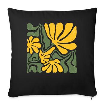 Art floral abstrait jaune et vert - Housse de coussin décorative 45 x 45 cm - noir - Devant