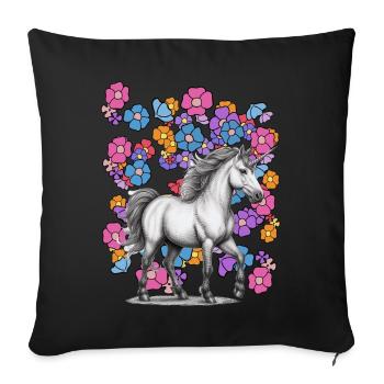 Unicorn Horse Flowers Spring Flower - Sofa pillowcase 17,3'' x 17,3'' (45 x 45 cm) - black - Front