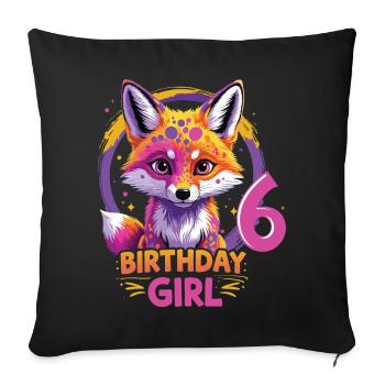 Mignon Fille Motif Anniversaire Renard 6 ans - Housse de coussin décorative 45 x 45 cm - noir - Devant