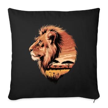 Lion majestueux – Savane africaine - Housse de coussin décorative 45 x 45 cm - noir - Devant