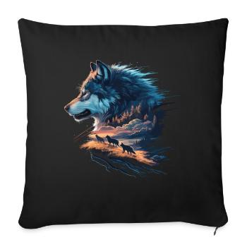 Wolfsrudel im Sonnenuntergang – Mystische Wildnis - Sofakissenbezug 45 x 45 cm - Schwarz - Vorne