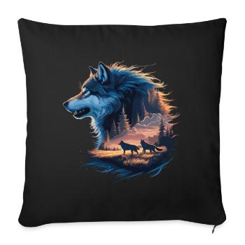 Wolfsrudel im Sonnenuntergang – Mystische Wildnis - Sofakissenbezug 45 x 45 cm - Schwarz - Vorne