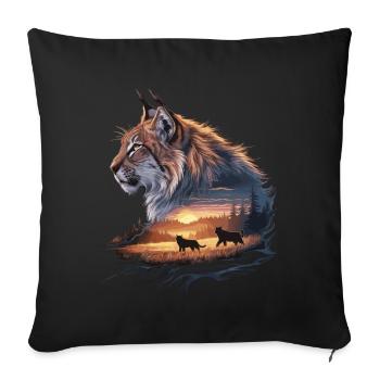 Lynx in the sunset – magical natural art - Sofa pillowcase 17,3'' x 17,3'' (45 x 45 cm) - black - Front