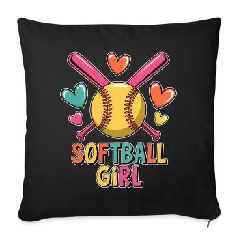 Softball Fille Fille Drôle Softball Cadeau - Housse de coussin décorative 45 x 45 cm - noir - Devant