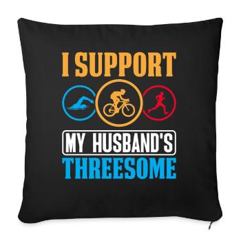 Je soutiens le trio de mon mari Rétro drôle - Housse de coussin décorative 45 x 45 cm - noir - Devant