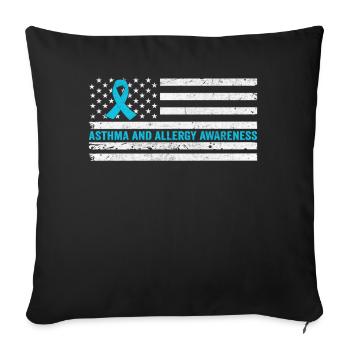 Sensibilisation à l’asthme et aux allergies Drapeau des États-Unis Ruban gris - Housse de coussin décorative 45 x 45 cm - noir - Devant