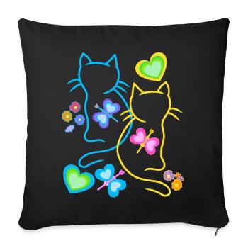 Spring Cats Retro 80s 90s Vintage Cats - Sofa pillowcase 17,3'' x 17,3'' (45 x 45 cm) - black - Front