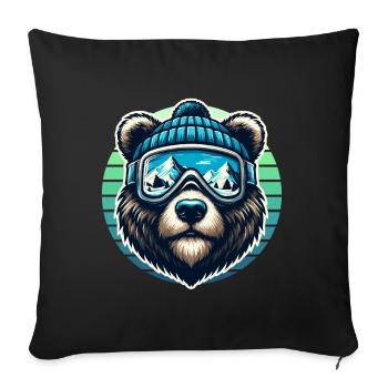 Funny bear with ski goggles and ski cap loves skiing - Sofa pillowcase 17,3'' x 17,3'' (45 x 45 cm) - black - Front