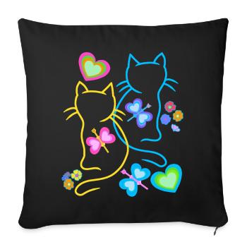Cat Cats Spring Kitten Kids Retro 80s - Sofa pillowcase 17,3'' x 17,3'' (45 x 45 cm) - black - Front