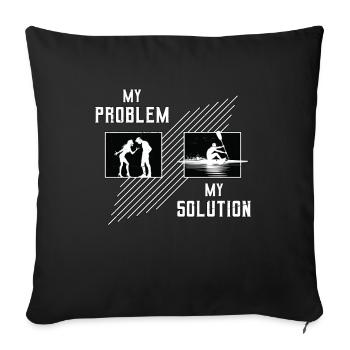 Aviron d’eau Mon problème Ma solution Pictogramme Papa - Housse de coussin décorative 45 x 45 cm - noir - Devant