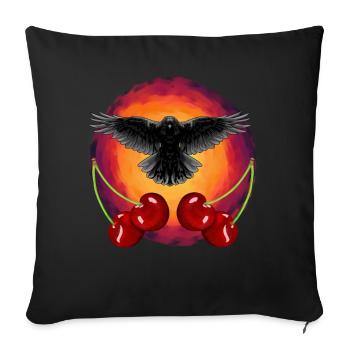 Rockabilly Crow Crows Cherry Cherries Fruit - Sofa pillowcase 17,3'' x 17,3'' (45 x 45 cm) - black - Front