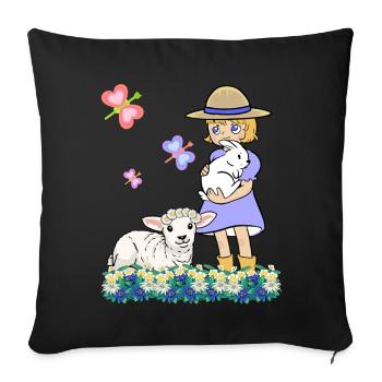 Children Child Girl Sheep Sheep Lamb Easter - Sofa pillowcase 17,3'' x 17,3'' (45 x 45 cm) - black - Front