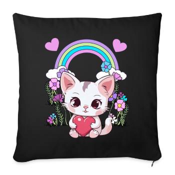 Arc-en-ciel Chaton Chat Chats Enfants Enfant Bébé - Housse de coussin décorative 45 x 45 cm - noir - Devant