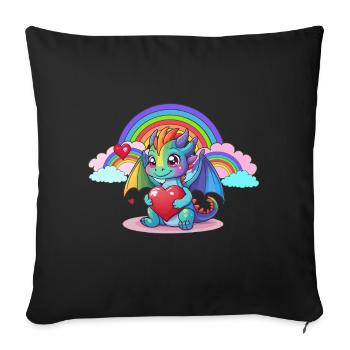 Arc-en-ciel Dragon Dragon Enfants Enfant Bébé - Housse de coussin décorative 45 x 45 cm - noir - Devant