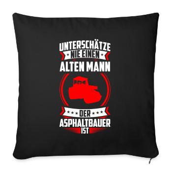 Old man who is asphalt builder is road construction - Sofa pillowcase 17,3'' x 17,3'' (45 x 45 cm) - black - Front