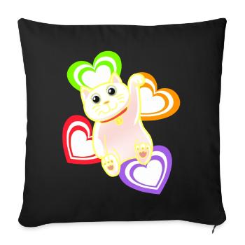 Chat Chats Coeur Coeurs - Housse de coussin décorative 45 x 45 cm - noir - Devant