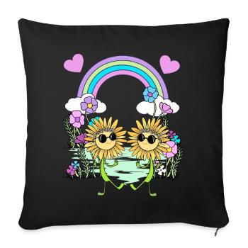 Arc-en-ciel Hippie Tournesols Enfants - Housse de coussin décorative 45 x 45 cm - noir - Devant