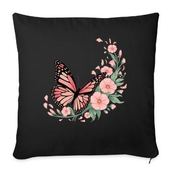 Butterfly with flowers - Sofa pillowcase 17,3'' x 17,3'' (45 x 45 cm) - black - Front