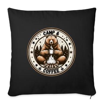Camping Café Camper Ours Camping Feu de camp - Housse de coussin décorative 45 x 45 cm - noir - Devant