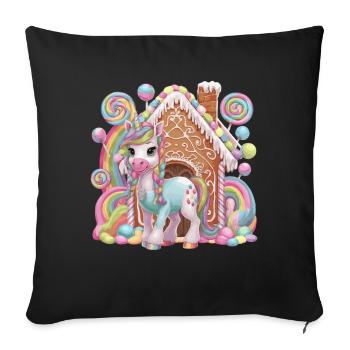 Candy Unicorn and Gingerbread House Magic - Sofa pillowcase 17,3'' x 17,3'' (45 x 45 cm) - black - Front