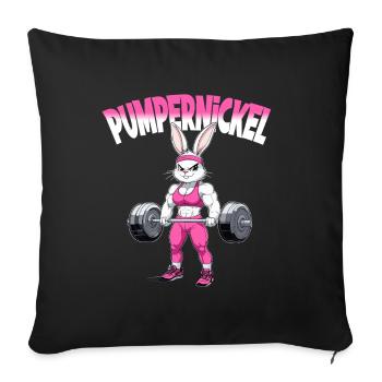 Süßer Hase im Fitnessstudio mit Pumpernickel Power - Sofakissenbezug 45 x 45 cm - Schwarz - Vorne