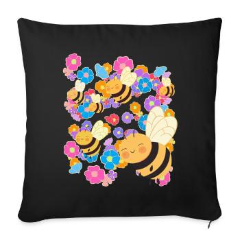 Bee Bees Flower Flowers Summer Kids - Sofa pillowcase 17,3'' x 17,3'' (45 x 45 cm) - black - Front