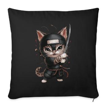 Chat ninja avec une épée en action - Mignon - Housse de coussin décorative 45 x 45 cm - noir - Devant