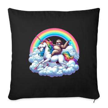 Sloth riding unicorn under rainbow clouds - Sofa pillowcase 17,3'' x 17,3'' (45 x 45 cm) - black - Front