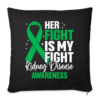Son combat est mon combat contre la maladie rénale du ruban vert - Housse de coussin décorative 45 x 45 cm - noir - Devant