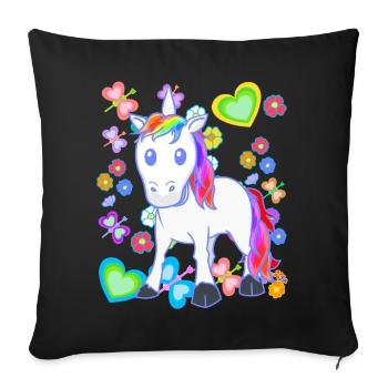 Licorne Licornes Enfants Enfant Cheval Chevaux - Housse de coussin décorative 45 x 45 cm - noir - Devant