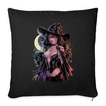 Belle sorcière au clair de lune avec chapeau magique et - Housse de coussin décorative 45 x 45 cm - noir - Devant
