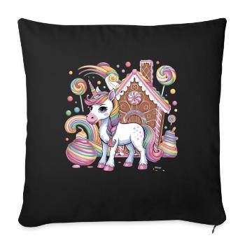 Magic Unicorn and Gingerbread House with - Sofa pillowcase 17,3'' x 17,3'' (45 x 45 cm) - black - Front