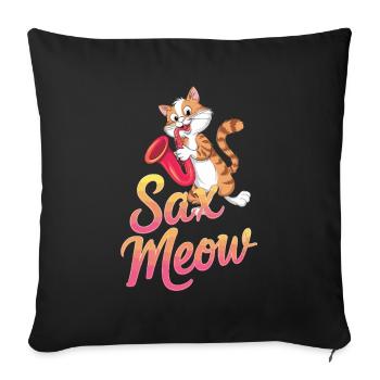Sax Meow Chat Jouant Du Saxophone Drôle - Housse de coussin décorative 45 x 45 cm - noir - Devant