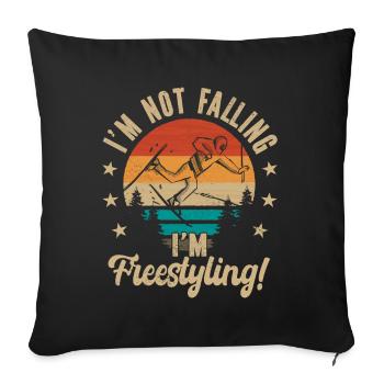 Je ne tombe pas, je fais du freestyle ! Ski Rétro Vintage - Housse de coussin décorative 45 x 45 cm - noir - Devant