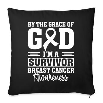 By The Grace Of God I'm A Survivor Pink Ribbon - Sofa pillowcase 17,3'' x 17,3'' (45 x 45 cm) - black - Front