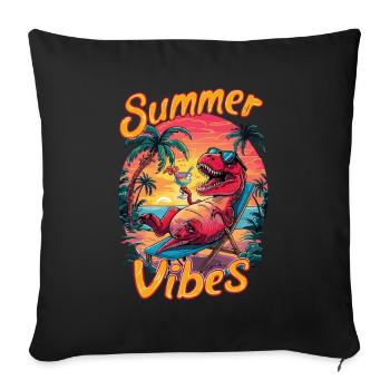 Ambiance estivale dino sur la plage avec des palmiers et - Housse de coussin décorative 45 x 45 cm - noir - Devant