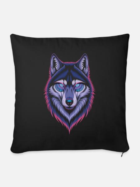 Techno Wolf Kunst - Sofakissenbezug 45 x 45 cm - Schwarz