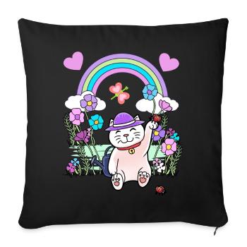 Chat, Chats, Printemps, Été, Enfants, Enfant - Housse de coussin décorative 45 x 45 cm - noir - Devant