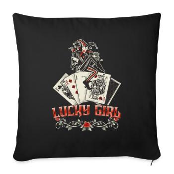 Lucky Girl Jeu de Cartes Joker Tattoo Style Poker - Housse de coussin décorative 45 x 45 cm - noir - Devant