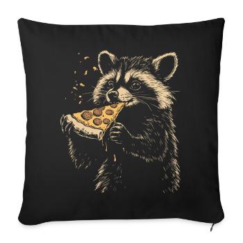 Raton laveur mangeant de la pizza - Housse de coussin décorative 45 x 45 cm - noir - Devant