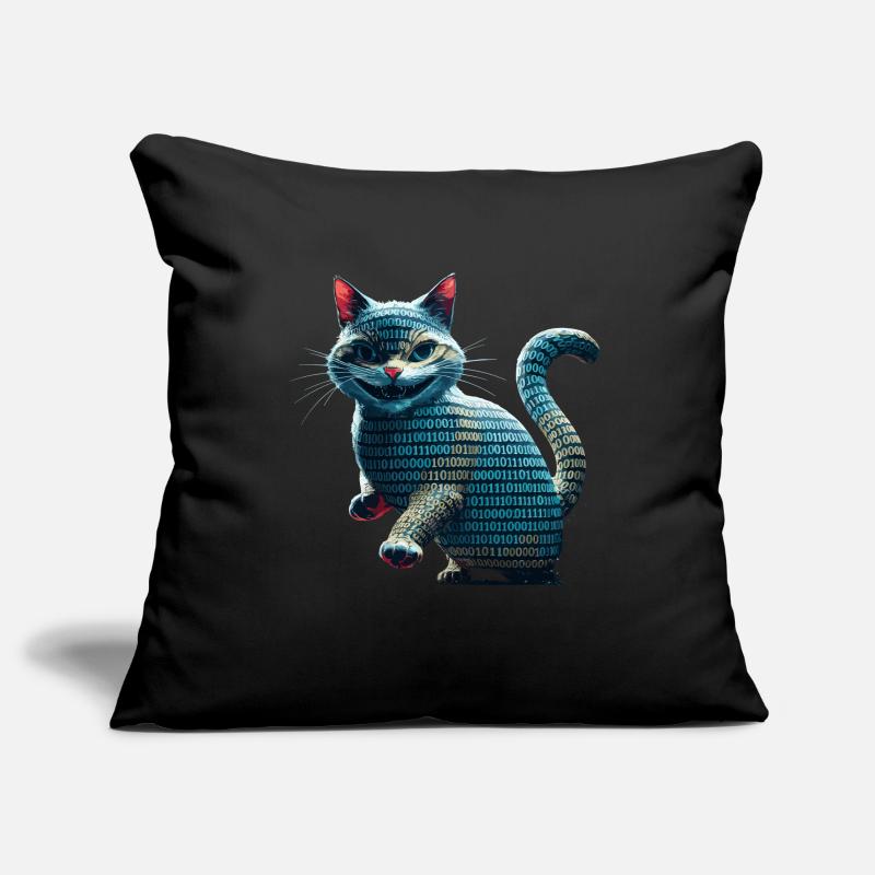 Tech cat with binary code for programmers and Sofa pillowcase 17,3'' x 17,3'' (45 x 45 cm)