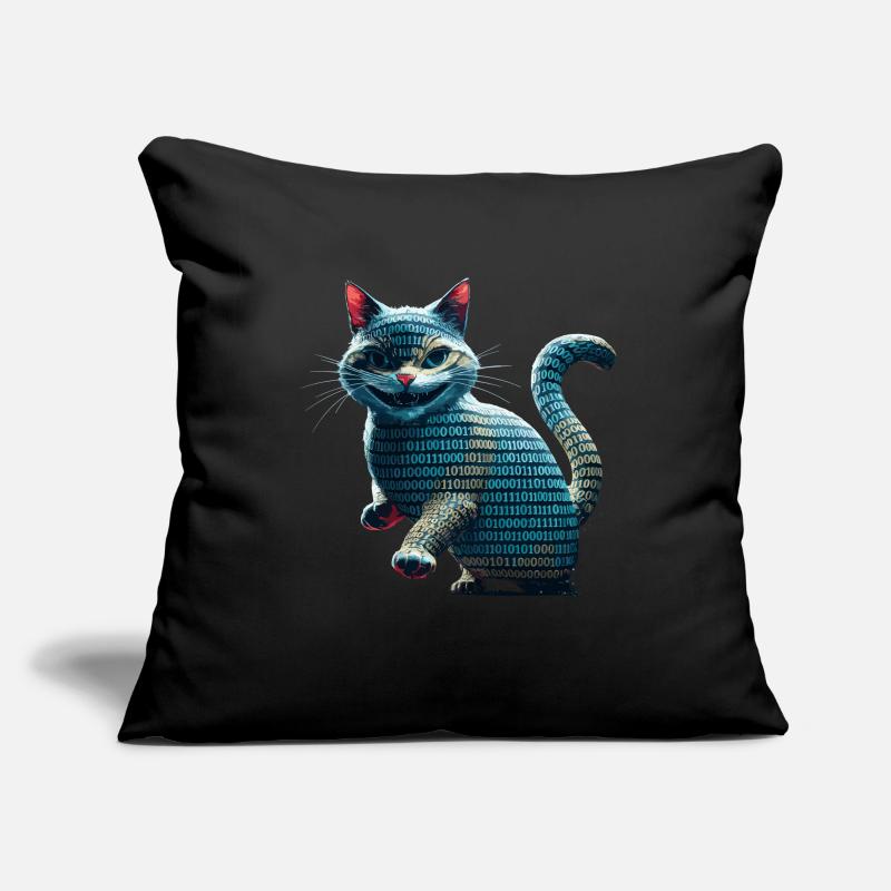Tech cat with binary code for programmers and Sofa pillowcase 17,3'' x 17,3'' (45 x 45 cm)