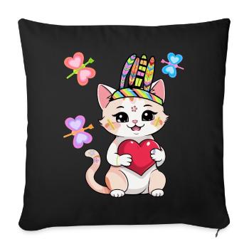 Hippie Cat Cats Kids Child Hippies - Sofa pillowcase 17,3'' x 17,3'' (45 x 45 cm) - black - Front