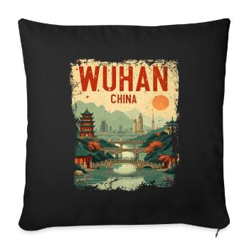 Visiter Wuhan Province du Hubei Chine Rétro - Housse de coussin décorative 45 x 45 cm - noir - Devant
